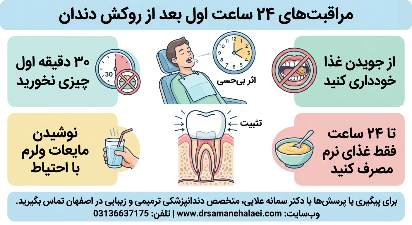 مراقبت های بعد از روکش دندان در 24 ساعت اولیه