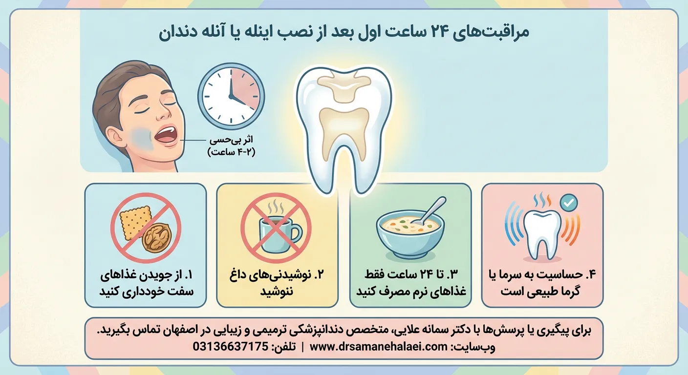 مراقبت های بعد از اینله و آنله دندان در 24 ساعت اولیه